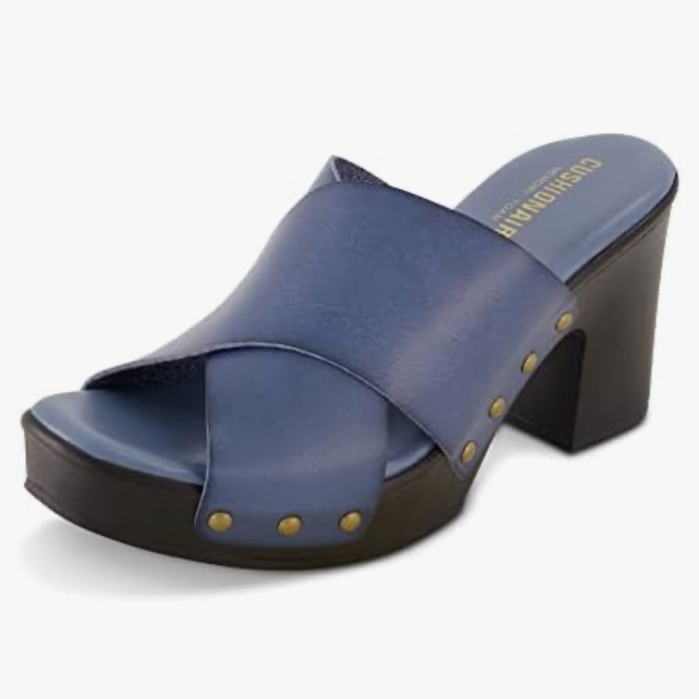 Cushionaire Blue Leather Crisscross Slide Sandal